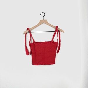 Red Smocked Tie-Strap Women's Top
